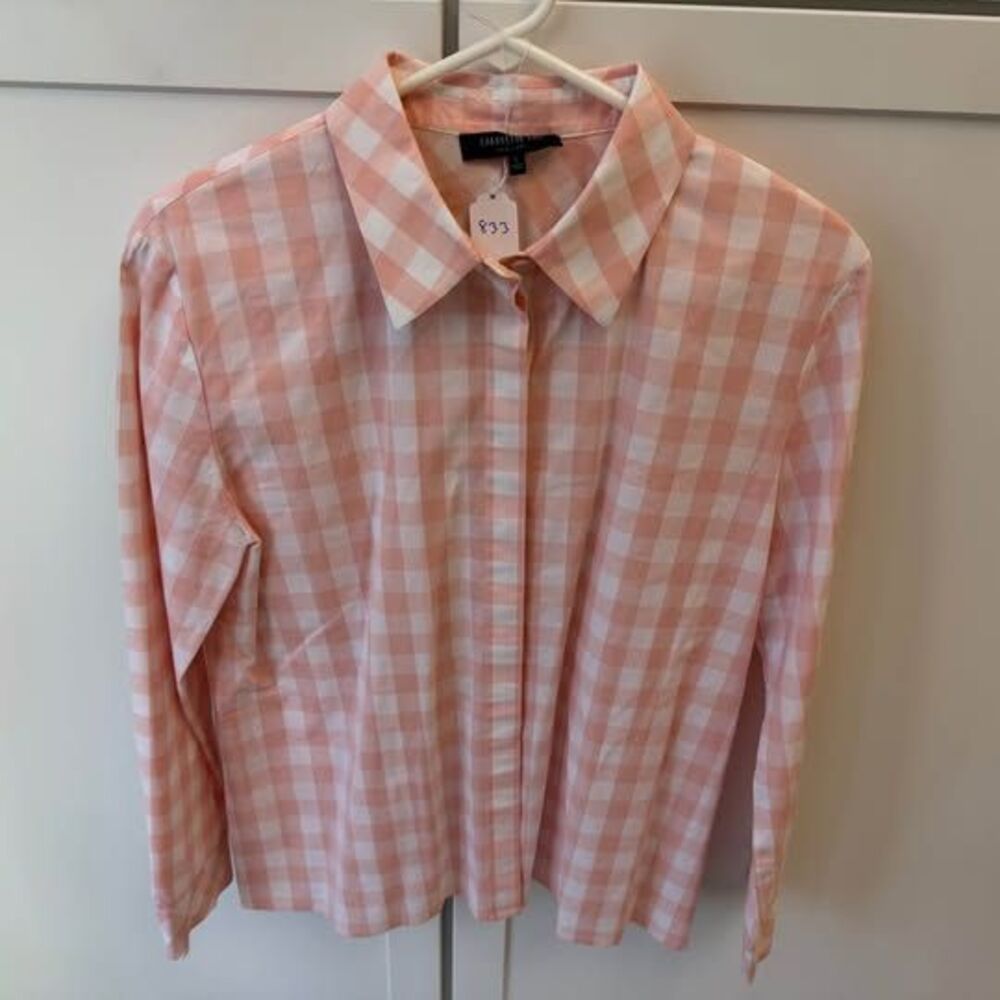 Lafayette 148 New York Pink Gingham Button Down Shirt